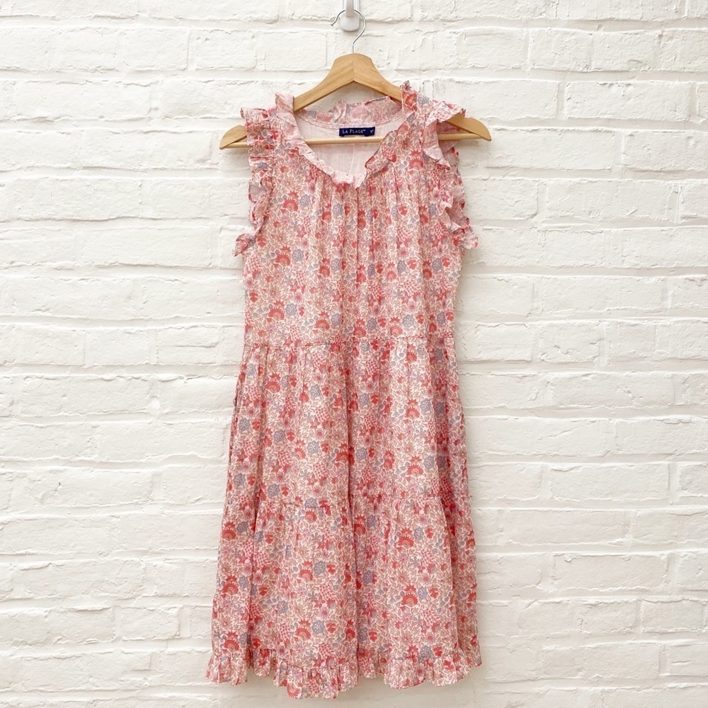 La Plage || Molly Dress in Sorbet Pink Floral Tiered Mini‎ XS